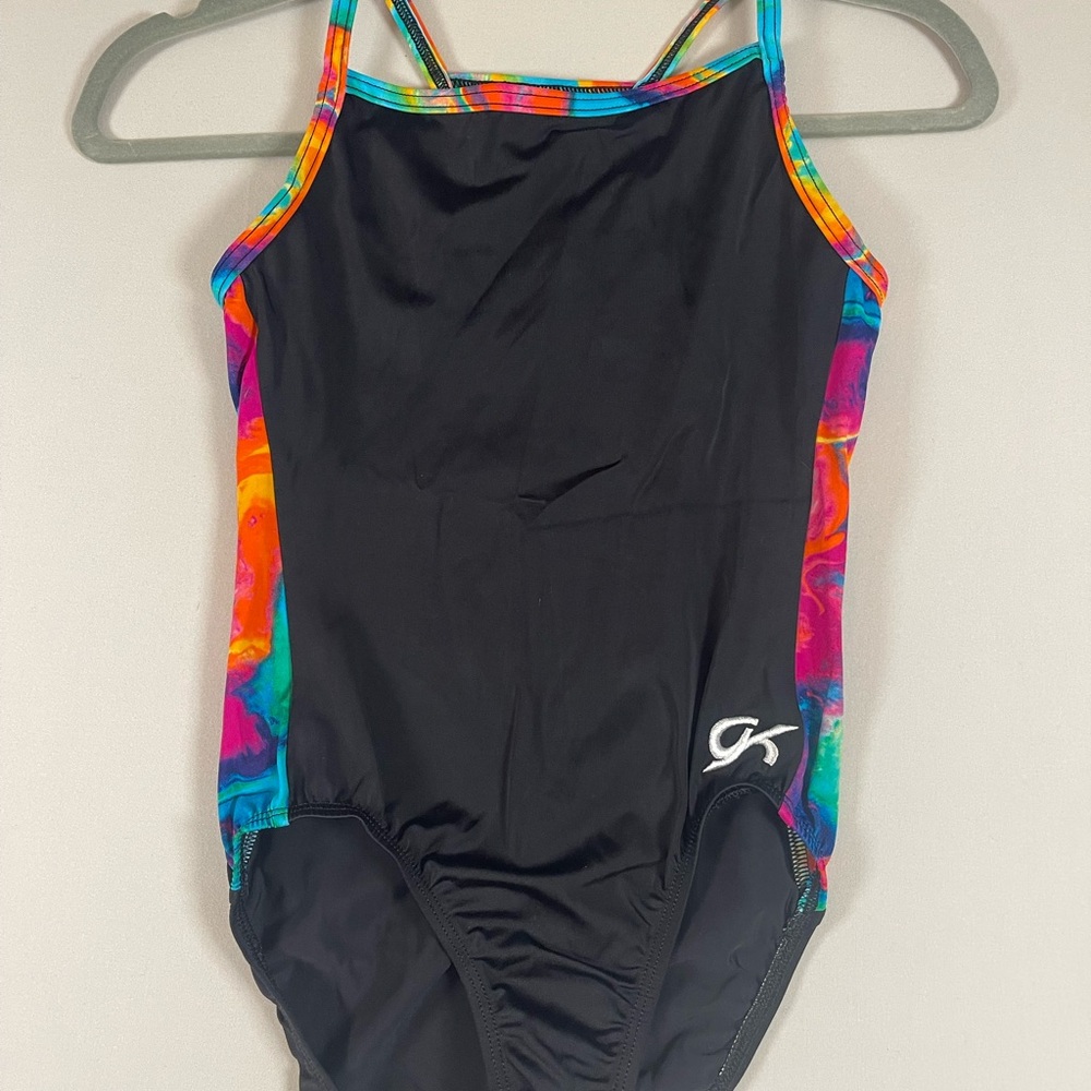 GK Black Leotard with Vibrant Accents